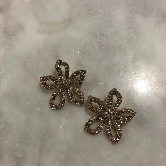 Vintage Rhinestone Flower Earrings - Picture 5 of 7